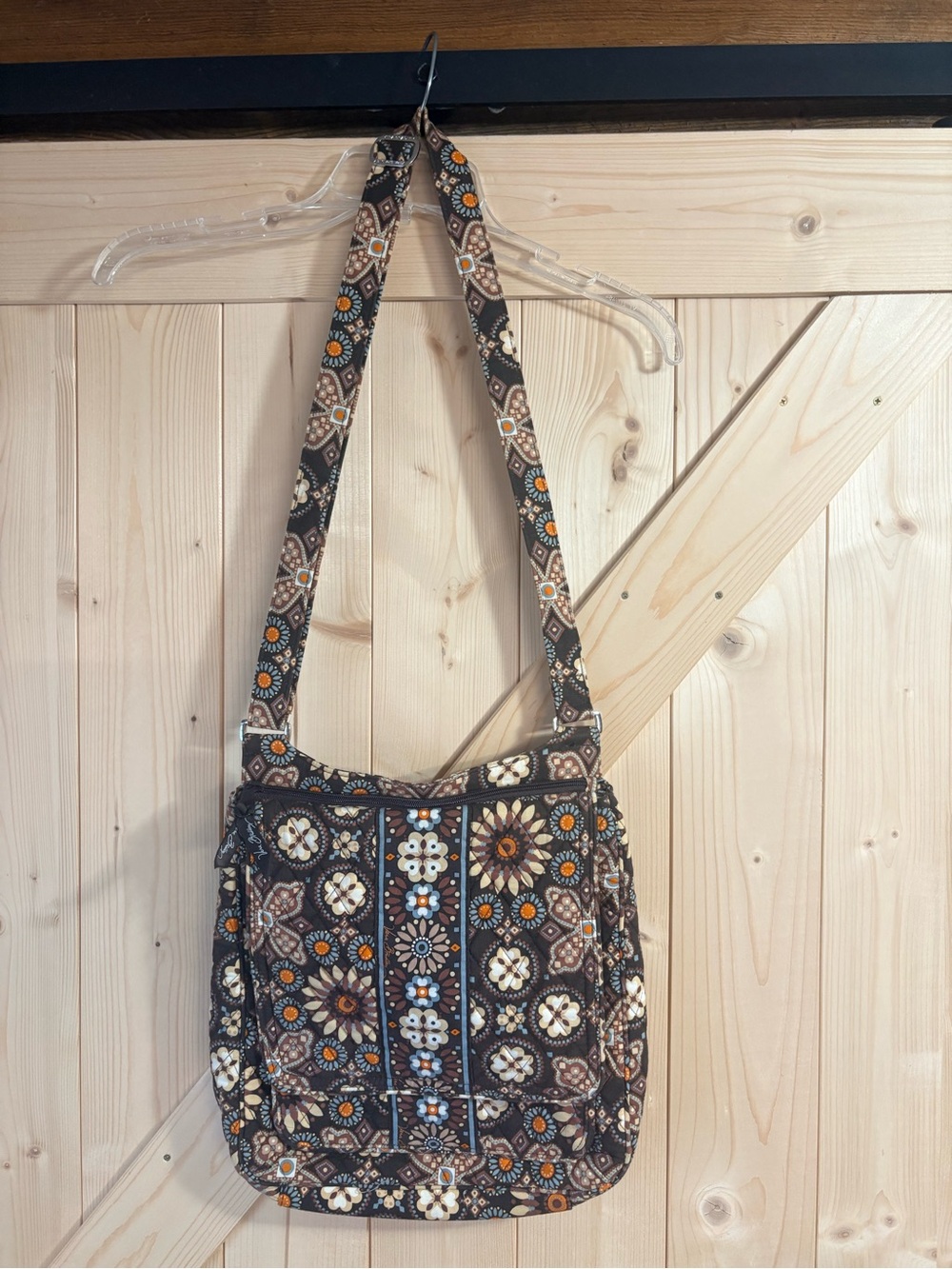 Vera Bradley Brown Crossbody with Orange and Cream Floral Quilt